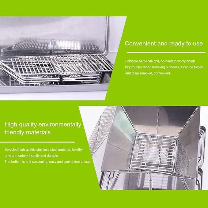 Camping Barbecue Grill Portable Stainless Steel BBQ Grill Non-Stick Surface Folding Barbecue Grill Outdoor Camping Terrace Picnic Tool Barbecue Charcoal Grill