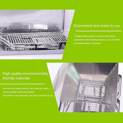 Camping Barbecue Grill Portable Stainless Steel BBQ Grill Non-Stick Surface Folding Barbecue Grill Outdoor Camping Terrace Picnic Tool Barbecue Charcoal Grill