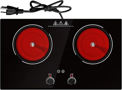 4000W Electric Cooktop: 24" Electric Stove 2 Burner Hot Plate Double Burner, Knob Control Countertop & Built-in, 9 Power Levels, Child Lock, Timer, Suitable for All Pans