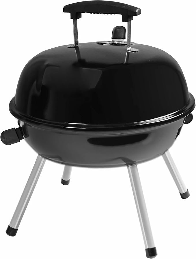 Black 14.5" Portable Charcoal Grill, Small Outdoor Barbecue Grill, Sturdy Steel Construction for Easy Grilling Anywhere