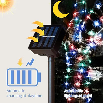 Honche Solar Rope Light 33FT 100L IP65 Weatherproof Outdoor LED Copper Fairy String Tube Lights for Party Garden Porch Yard Home Wedding Vacation Daily Holiday Decoration Lighting(Multi Color)