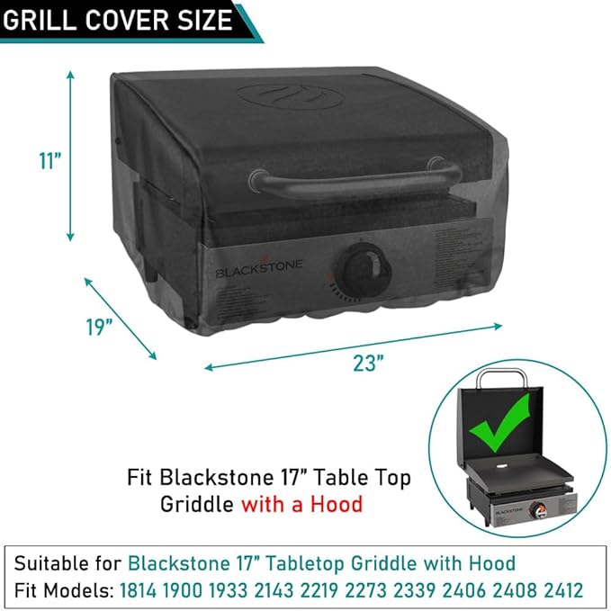 ZJYWSCH Cover for Blackstone 17 inch Tabletop Griddle with Hood 1814 1900 Outdoor Waterproof Black Stone 17" Table Top Griddle Cover 1933 2143 2273 2339 600D Heavy Duty