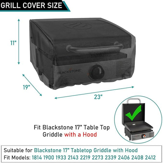 ZJYWSCH Cover for Blackstone 17 inch Tabletop Griddle with Hood 1814 1900 Outdoor Waterproof Black Stone 17" Table Top Griddle Cover 1933 2143 2273 2339 600D Heavy Duty
