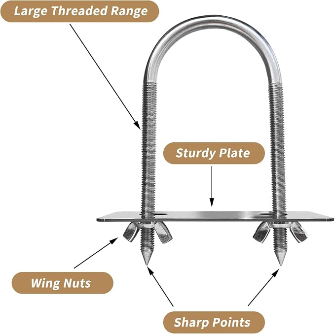 Rotisserie Fork U-Bolt 304 Stainless Steel 2pcs for Rotisserie Grill, 5.5 Inches Long Meat Trussing Accessories, 2.7 Inch Wide Spit Rod Capacity Rotisserie Parts for Whole BBQ Pig, Hog
