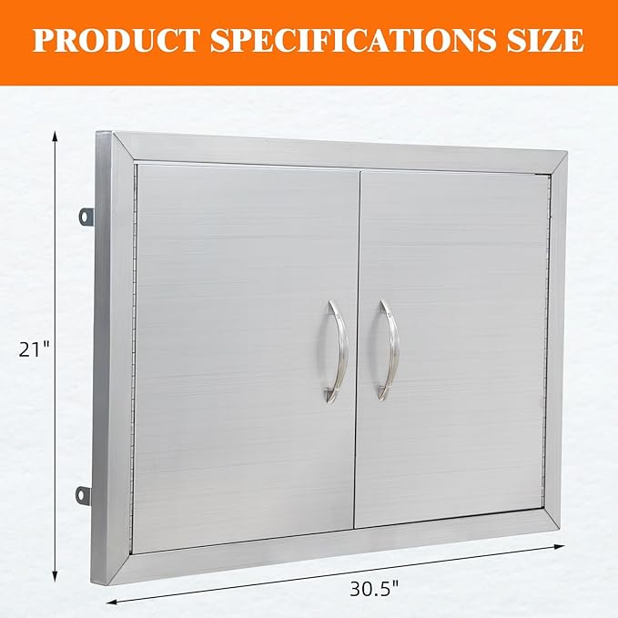 Outdoor Kitchen Doors 30.5" W x 21" H, Stainless Steel BBQ Access Doors, Flush Mount BBQ Door for Outside Kitchen Grilling Station, Barbeque Oven Island, Storage Cabinet Door
