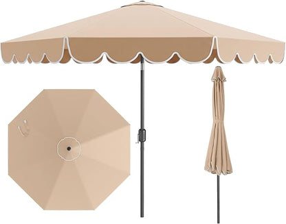 Tangkula 10 FT Patio Umbrella, 2-Tiers Scalloped Outdoor Table Market Umbrella with Tilt Adjustment, Crank, 8 Sturdy Ribs for Pool, Deck, Backyard (Beige)