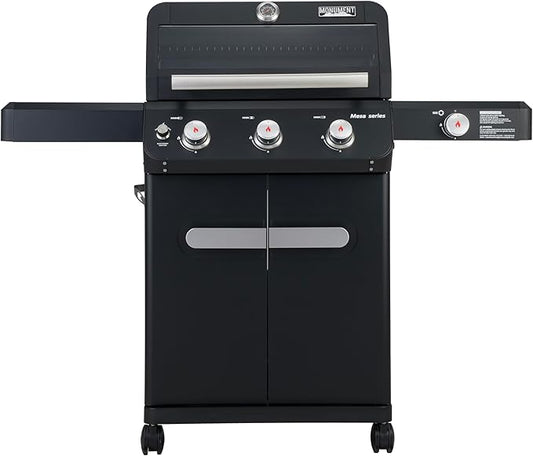 Monument Grills Mesa Series, 3+1 Outdoor Barbecue Stainless Steel Propane Gas Grill, 3 Burners & 1 Side Burner 48,000 BTU Patio Garden Grill with Knob Controls, Mesa325, Black