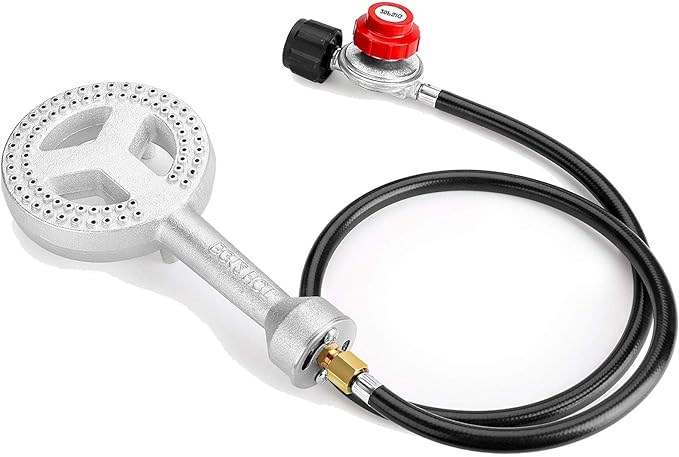 BESTFIRE High Pressure Cast-Iron Propane Burner Head,Round Burner Head with 20 PSIG Adjustable High Pressure Propane Regulator with Hose and Brass Fitting for Propane Burner Head for Cooking Outdoor