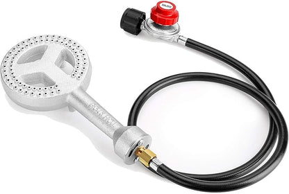 BESTFIRE High Pressure Cast-Iron Propane Burner Head,Round Burner Head with 20 PSIG Adjustable High Pressure Propane Regulator with Hose and Brass Fitting for Propane Burner Head for Cooking Outdoor