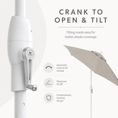 Treasure Garden 9ft Patio Umbrella - Outdoor Furniture Market Umbrella – Deluxe Auto-Tilt – White Aluminum Frame (Sunbrella, Cast Silver)