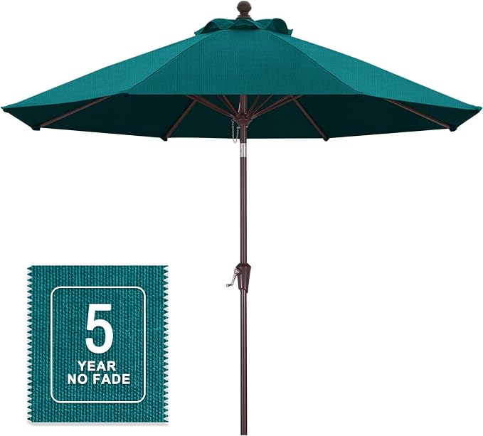 MASTERCANOPY 9ft Olefin 5-Year-Non-Fading Patio Umbrella Turquoise | UV/Water/Fade-Resistant Canopy, Vented Top, 8 Fiberglass Ribs – Ideal For Deck, Yard, Market