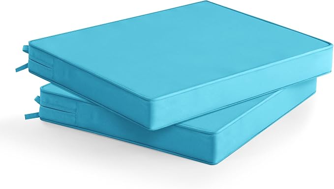 Summsun Outdoor Chair Cushions Set of 2: Waterproof & Color Fastness Seat Cushion for Patio Furniture - 22 x 22 x 3 Inch Chair Pads with Ties and Hidden Zipper - Patio Chair Cushion Replacement, Teal