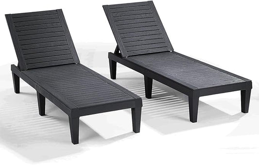 Nestl Patio Chairs - Black Chaise Lounge Chair Outdoor, 5-Position Adjustable Sun Tanning Chair, Waterproof Pool Lounge Chairs Set of 2, Reclining Lawn Chair, Lightweight Outdoor Lounge Chairs