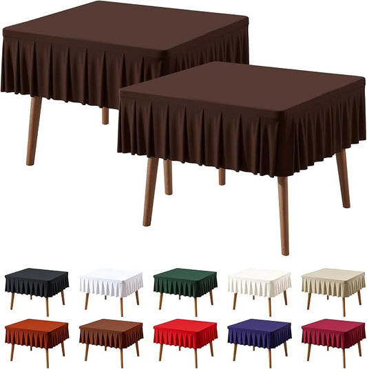 PARTISKY Chocolate Spandex Square Tablecloths 34x34 Inch, 2 Pack Wrinkle Free Fitted Card Table Cloth Stretch Square Table Cover for Kitchen Dinner, Holiday Party, Wedding Banquet, Display Trade Show