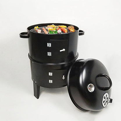 Outdoor double-layer grill, charcoal wood fired braising and smoking stove