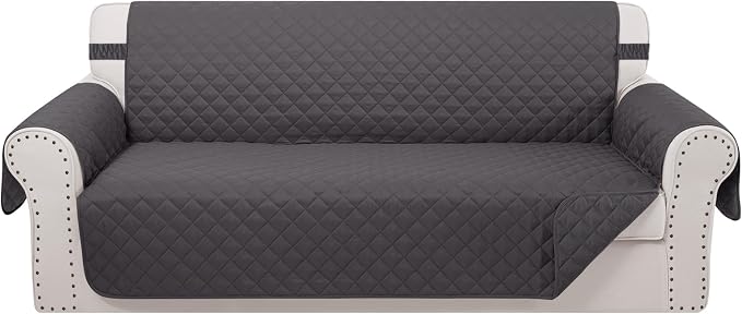 Reversible 4 Seater Sofa Cover 91" Large, Sofa, Dark Grey | Couch Cover Furniture Protector with Foam Sticks Elastic Straps Furniture Protector for Pets Children Dog Cat