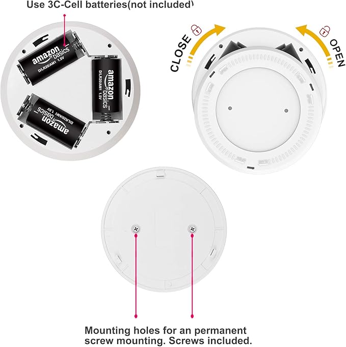 HONWELL Motion Sensor Light Indoor Ceiling Light Cordless Motion Sensor Light Battery Powered LED Warm White Light for Closet Cabinet Kitchen Bathroom Hallway Stairs Shower Wall Shed(5Inch)