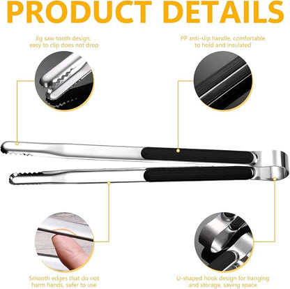 3Pcs Stainless Steel Kitchen Tongs,Metal Cooking Tongs, Heat Resistant Grill Serving Tongs, Heavy Duty Food Tongs with Non-Slip Grip for Salad, Korean Barbecue (9/10/12”)