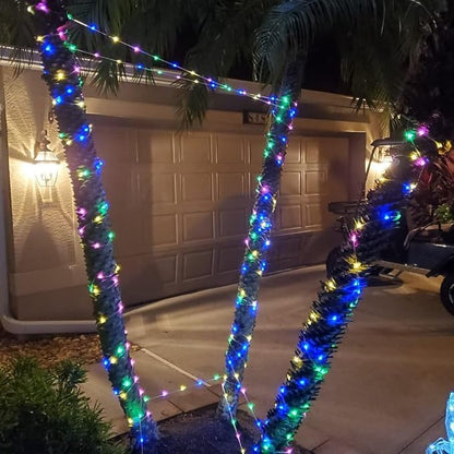 QITONG Multicolor Solar Fairy Lights, 2 Pack Each 66ft 200 LED String Lights Outdoor, Silver Wire Solar Christmas Lights with 8 Modes