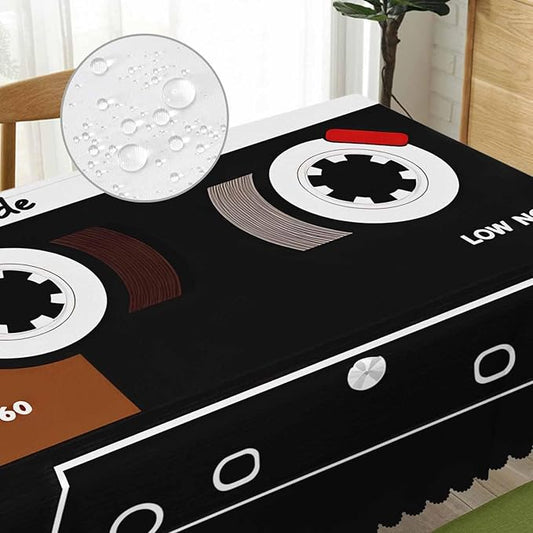 Retro Audio Cassette Dinner Tablecloth Table Cover, Plastic Audio Cassette Tape 52x70 Inch Table Cloth Dust-Proof Table Cover Protector for Home Restaurant Picnic Camping BBQ