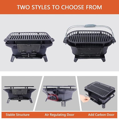 Grill Outdoor, Portable Charcoal Grill and Tabletop Cast Iron Skillet - 100% Cast Iron, Enameled, Durable for Camping, Tailgating, Picnics & Hunting (Oval)