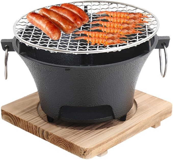 AIZYR BBQ Charcoal Grill, Portable Household Charcoal Barbecue Grill Tabletop Charcoal Stove Camping Grill for Party Outdoor Picnics Hiking,26cm