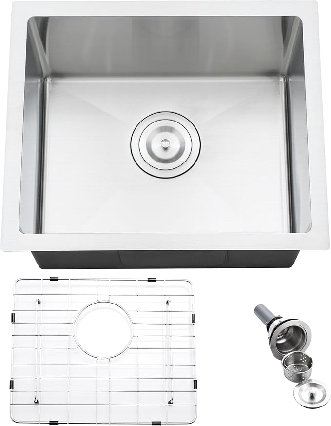 Undermount Bar Sink, Jshozzy 18"x15"x10" Wet Bar Sink Undermount Stainless Steel Hademade 16 Gauge Single Bowl Kitchen Sinks with Drain Strainer