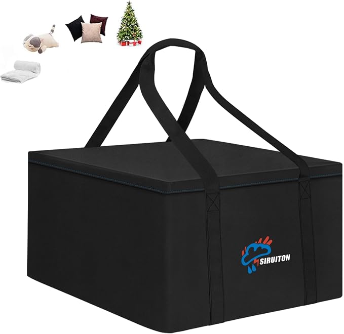 SIRUITON Cushion Storage Bag 600D Oxford,Waterproof,32" L x 32" W x 24" H | Heavy duty, rip proof, with handle & zipper, for patio & garden cushions, UV-resistant, all-weather protection