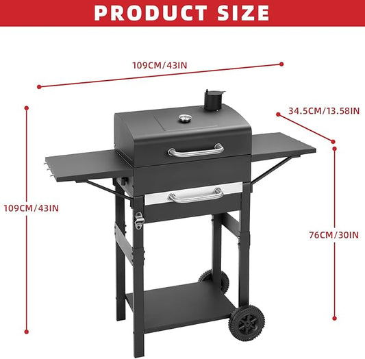 Kendane Charcoal Grill with Side Shelf, 353 Sq.Inch Cooking Area,Large Smoker Barbecue Grill with Warming Rack,Outdoor BBQ Grill with Charcoal Tray for Yard, Camping, Picnic
