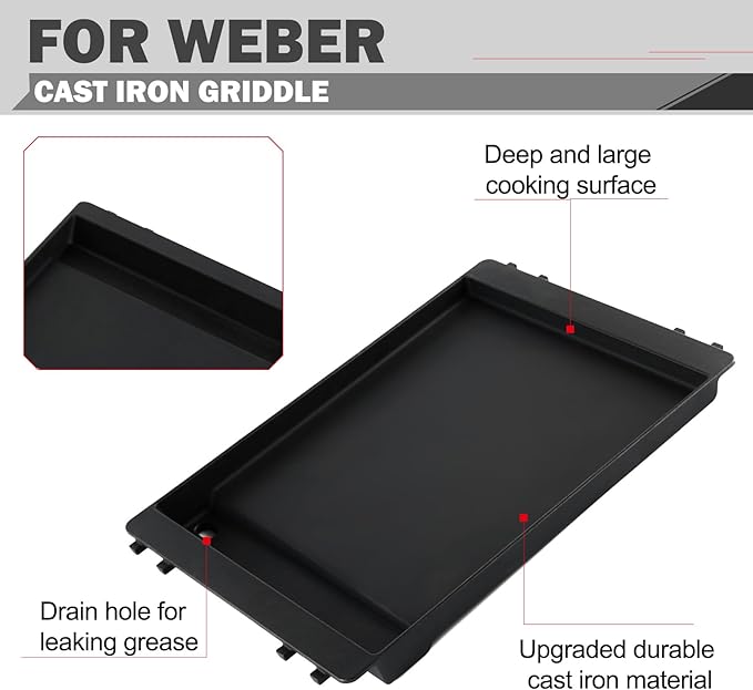 7566 Griddle Replacement Parts for Weber Genesis Griddle E-310 E-330 S-330 Grill Parts Weber Genesis 300 Series S-310 EP-310 E-320 S-320 EP-330 Cast Iron Flat Top Replacement Half Cooking Grates Plate