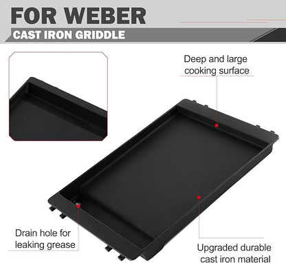 7566 Griddle Replacement Parts for Weber Genesis Griddle E-310 E-330 S-330 Grill Parts Weber Genesis 300 Series S-310 EP-310 E-320 S-320 EP-330 Cast Iron Flat Top Replacement Half Cooking Grates Plate