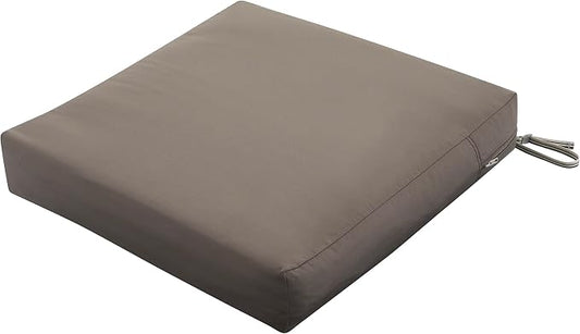Classic Accessories Ravenna Water-Resistant 23 x 23 x 5 Inch Square Patio Seat Cushion Slip Cover & Foam, Dark Taupe, Lounge Chair Cushion