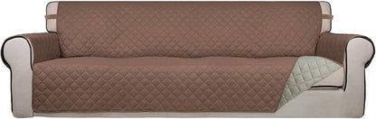 PureFit Reversible Quilted Couch Covers for Dogs Sofa Cover 4 Seater 88" | Brown/Beige, Water Resistant Couch Protector, Washable Pet Couch Cover with Non Slip and Elastic Straps For Kids