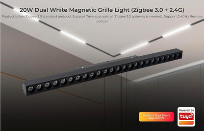 MiBOXER MG2-20N-ZL 10W/20W CCT Magnetic Grille Light Zigbee 3.0+2.4G, Dual White Smart Dimmable 2700-6500K, Snap-in 48V Magnetic Track Linear Rail Light, Compatible with Alexa