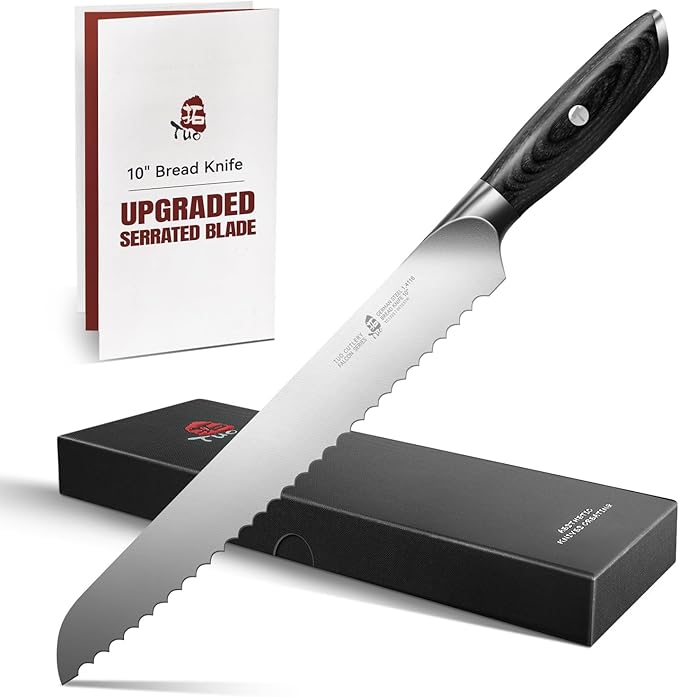 TUO Bread Knife, 10 inch Upgraded Serrated Knife for Homemade Sourdough Bread, High Carbon German Steel with Ergonomic Handle, Gift Box - Falcon Series