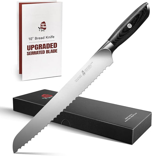 TUO Bread Knife, 10 inch Upgraded Serrated Knife for Homemade Sourdough Bread, High Carbon German Steel with Ergonomic Handle, Gift Box - Falcon Series