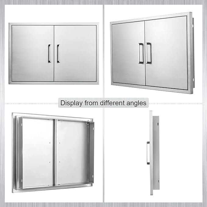 Outdoor Kitchen Doors- 36" W x 21" H - Stainless Steel BBQ Double Access Door,Flush Mount for Outdoor Kitchen and BBQ Island