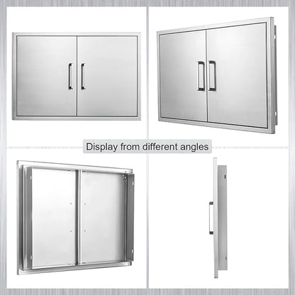 Outdoor Kitchen Doors- 36" W x 21" H - Stainless Steel BBQ Double Access Door,Flush Mount for Outdoor Kitchen and BBQ Island