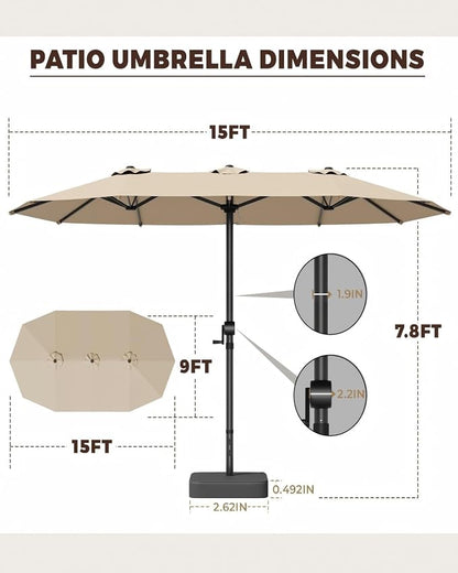 GDPFN 13FT Large Patio Umbrella, Outdoor Deck Standing Umbrella with Crank Handle, Double-Side Rectangular Pool Umbrella for Outside, Market, Patio, Beige (Base Not Include)