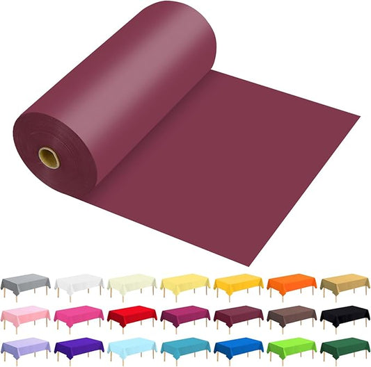 54 Inch X 300 Feet Plastic Table Cover Roll Premium Disposable Plastic Tablecloth for All Type/Shape Tables | Picnic, Party, Banquet, Birthdays, Weddings (Burgundy, 54 Inch X 300 Feet)