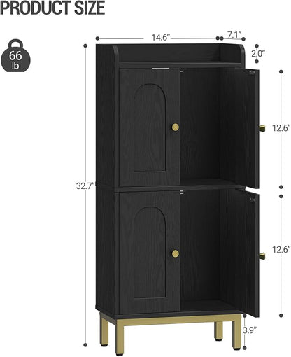 Hzuaneri Bathroom Cabinet, Small Storage Cabinet with 4 Doors | Bathroom Organizers and Storage Cabinets with Adjustable Feet. Cabinets Freestanding for Living Room, Kitchen, Black