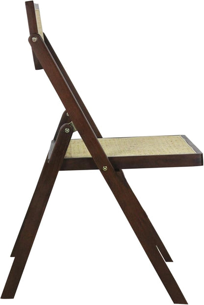 JONATHAN Y Theo Teak Wood and Rattan Folding Chairs, Set of 2, Dark Brown | Woven Cane Seat And Back, Portable Lightweight Design, For Dining And Living Room, Mid-Century Vintage Bohemian Style