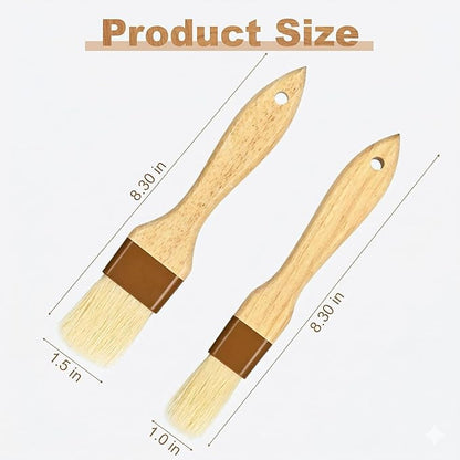 2 Pcs Pastry Brush, Natural Bristle Basting Brush, Beech Wooden Handle Basting and BBQ Brushes for Cooking, Butter, Oil, Egg, Marinade, Sauce, Grilling, Baking (1 Inch, 1 1/2 Inch)