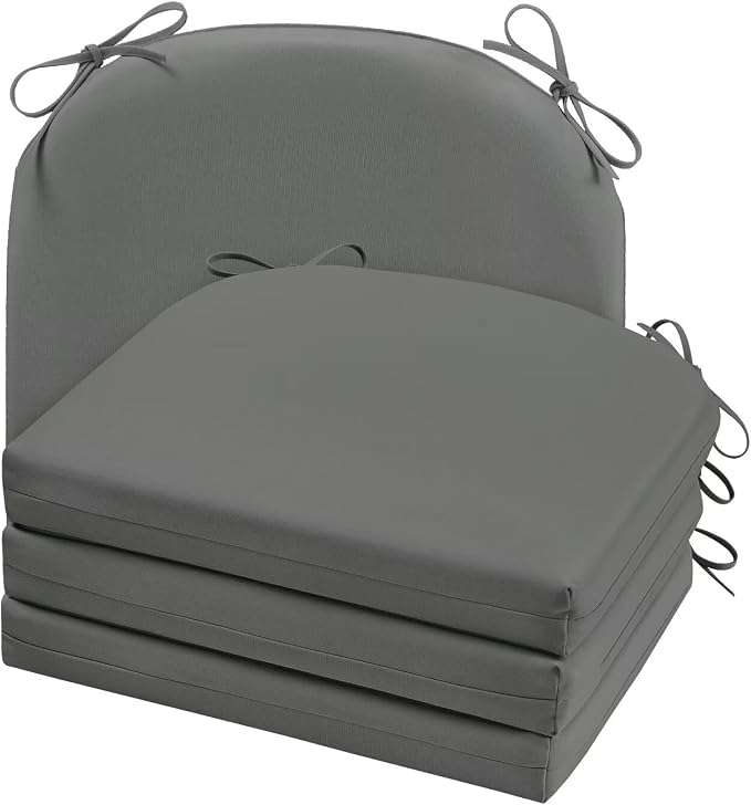 Cozyide Outdoor Chair Cushions, Waterproof Patio Seat Cushions with Adjustable Straps, Round Corner Patio Chair Cushions for Garden, Dark Grey, 17x16x2 Inch (Pack of 4)
