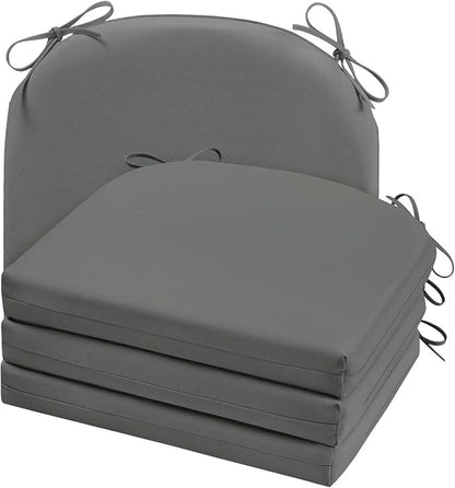 Cozyide Outdoor Chair Cushions, Waterproof Patio Seat Cushions with Adjustable Straps, Round Corner Patio Chair Cushions for Garden, Dark Grey, 17x16x2 Inch (Pack of 4)
