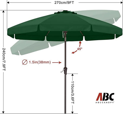ABCCANOPY 9ft Scalloped Patio Umbrella, Outdoor Table Umbrella with Tilt and Crank, Fiberglass Ribs Deck Umbrella for Patio, Pool, Garden, Picnic (Green)