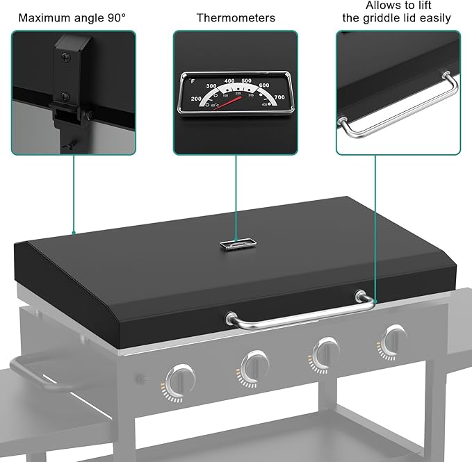 Upgraded Griddle Hinged Lid for 36" Blackstone 1554 1863 1825 1818 1565 1560 2149 1841 1866 2122 2151 2177, Hard Cover with Thermometer and Cover for Blackstone 36 Inch Griddle Accessories