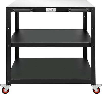 Feasto 36''x 24'' Heavy-Duty Outdoor Pizza Oven Table, 304 Stainless Steel Grill Table with Lockable Wheels for Pizza Ovens & Griddles, 3-Shelf Prep Table for Deck, Patio BBQ & Parties | 304 Stainless Steel Tabletop for Pizza Ovens & Griddles, Heavy-Du...