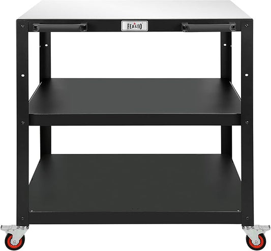 Feasto 36''x 24'' Heavy-Duty Outdoor Pizza Oven Table, 304 Stainless Steel Grill Table with Lockable Wheels for Pizza Ovens & Griddles, 3-Shelf Prep Table for Deck, Patio BBQ & Parties | 304 Stainless Steel Tabletop for Pizza Ovens & Griddles, Heavy-Du...