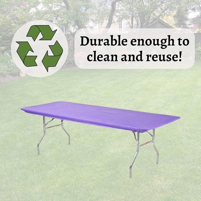 10 Pack of Rectangular Plastic Table Covers - 6' Foot or 8' Foot Options - Indoor or Outdoor Fitted Table Covers (Table NOT Included) (Purple, 30" x 96" (8' ft))